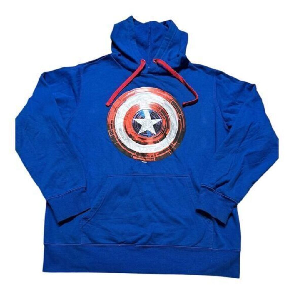 Marvel Captain America Adult Blue Pocket Hoodie Pullover Mens - Large EXCELLENT
